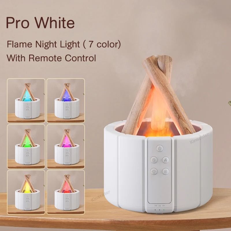 Kinscoter Simulated Flame Aroma Diffuser Bonfire Air Humidifier Ultrasonic Cool Mist Maker with LED Essential Oil Lamp