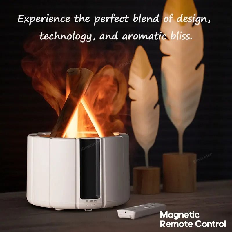 Kinscoter Simulated Flame Aroma Diffuser Bonfire Air Humidifier Ultrasonic Cool Mist Maker with LED Essential Oil Lamp