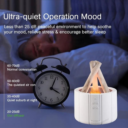 Kinscoter Simulated Flame Aroma Diffuser Bonfire Air Humidifier Ultrasonic Cool Mist Maker with LED Essential Oil Lamp