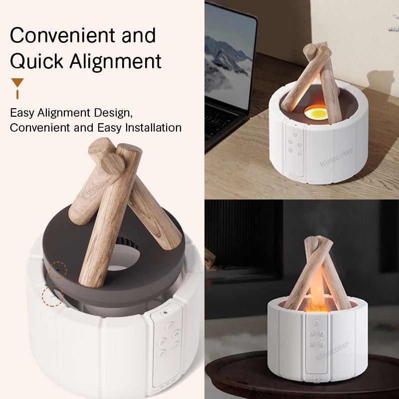 Kinscoter Simulated Flame Aroma Diffuser Bonfire Air Humidifier Ultrasonic Cool Mist Maker with LED Essential Oil Lamp