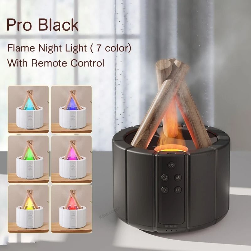 Kinscoter Simulated Flame Aroma Diffuser Bonfire Air Humidifier Ultrasonic Cool Mist Maker with LED Essential Oil Lamp