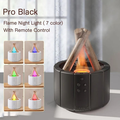 Kinscoter Simulated Flame Aroma Diffuser Bonfire Air Humidifier Ultrasonic Cool Mist Maker with LED Essential Oil Lamp