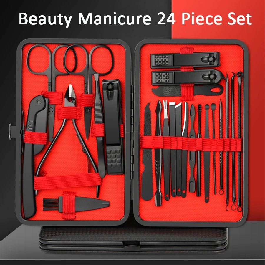 Stainless Steel Manicure Set Nail Clippers Kit 7 10 12 18 20 24 PCS with Leather Case