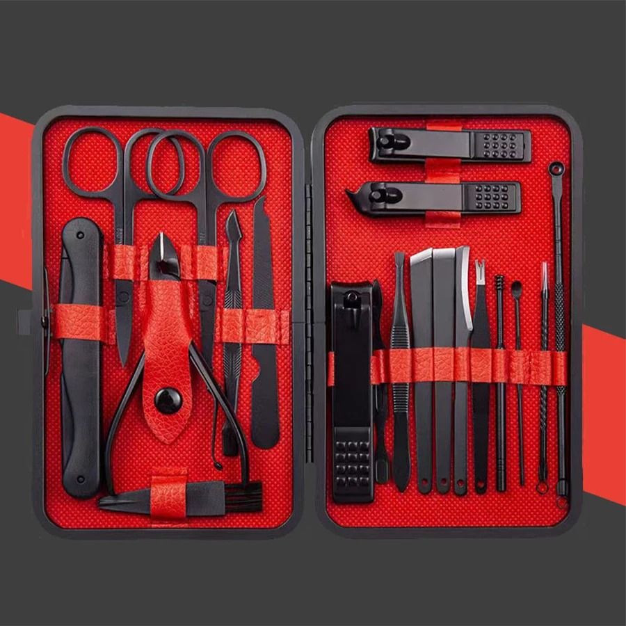 Stainless Steel Manicure Set Nail Clippers Kit 7 10 12 18 20 24 PCS with Leather Case