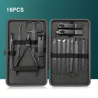 Stainless Steel Manicure Set Nail Clippers Kit 7 10 12 18 20 24 PCS with Leather Case