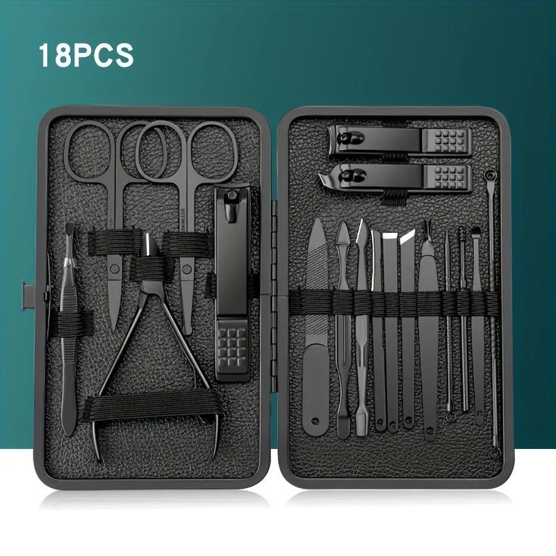 Stainless Steel Manicure Set Nail Clippers Kit 7 10 12 18 20 24 PCS with Leather Case