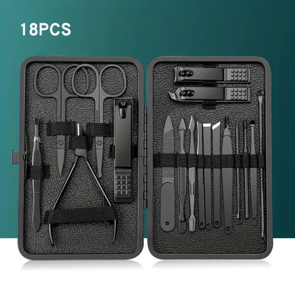 Stainless Steel Manicure Set Nail Clippers Kit 7 10 12 18 20 24 PCS with Leather Case