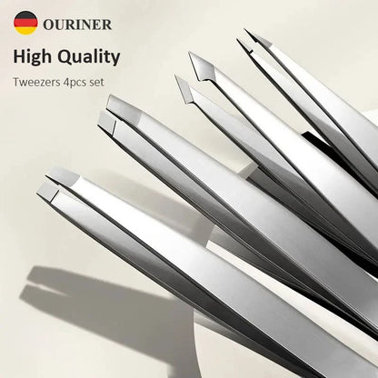 Ouriner Eyebrow Tweezers Set 4 PCS Stainless Steel Professional Beauty Tool Set for Facial Hair Removal