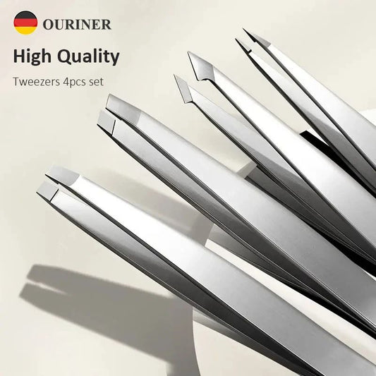 Ouriner Eyebrow Tweezers Set 4 PCS Stainless Steel Professional Beauty Tool Set for Facial Hair Removal