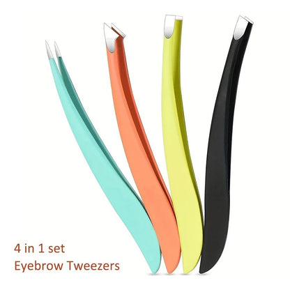 Ouriner Eyebrow Tweezers Set 4 PCS Stainless Steel Professional Beauty Tool Set for Facial Hair Removal