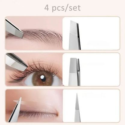 Ouriner Eyebrow Tweezers Set 4 PCS Stainless Steel Professional Beauty Tool Set for Facial Hair Removal