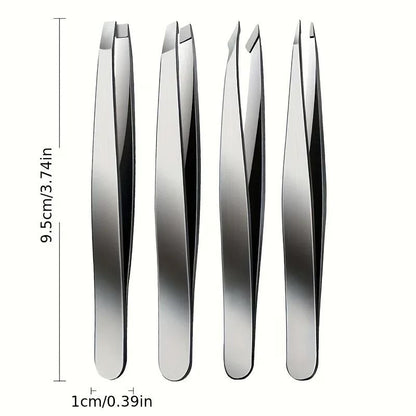 Ouriner Eyebrow Tweezers Set 4 PCS Stainless Steel Professional Beauty Tool Set for Facial Hair Removal