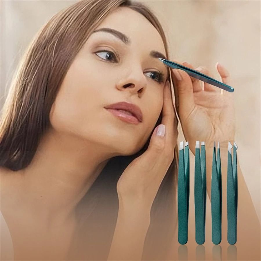 4 Piece Stainless Steel Tweezer Set Unisex Professional Precision for Facial Hair Eyebrows Ingrown Hair and Splinters