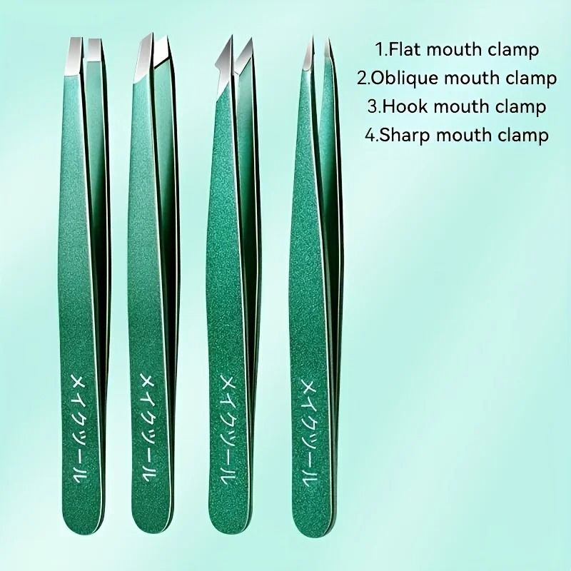 4 Piece Stainless Steel Tweezer Set Unisex Professional Precision for Facial Hair Eyebrows Ingrown Hair and Splinters