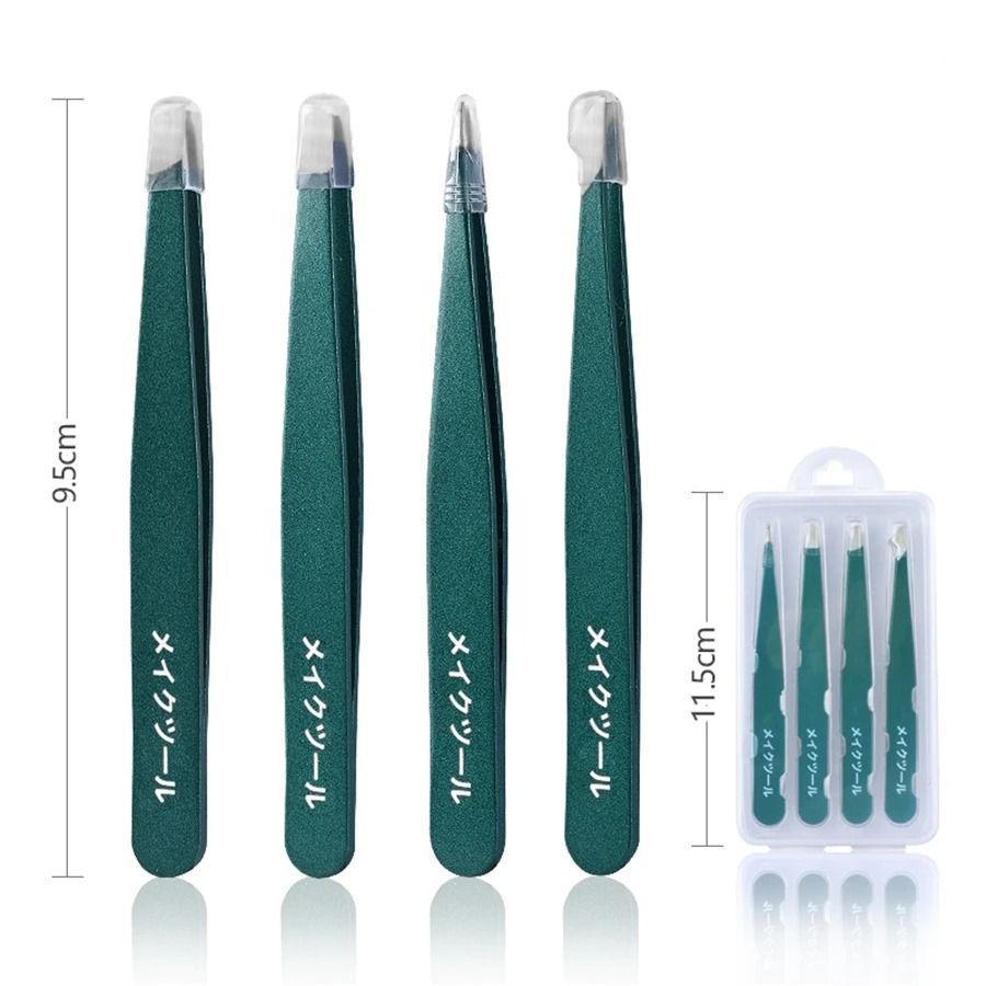 4 Piece Stainless Steel Tweezer Set Unisex Professional Precision for Facial Hair Eyebrows Ingrown Hair and Splinters