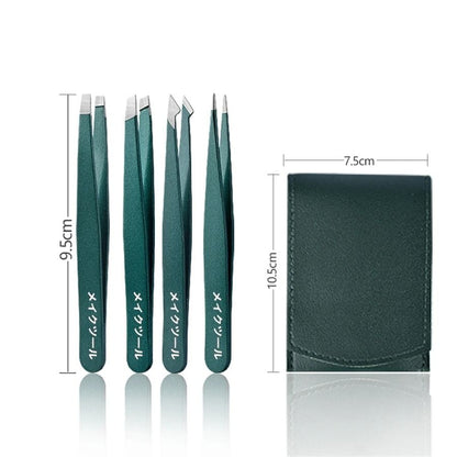 4 Piece Stainless Steel Tweezer Set Unisex Professional Precision for Facial Hair Eyebrows Ingrown Hair and Splinters