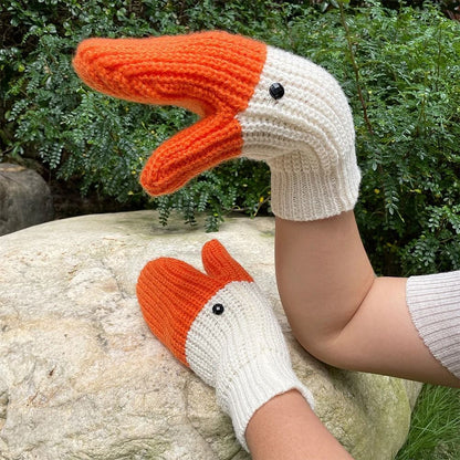 Creative Goose Shape Knitting Gloves Unisex Cartoon Swan Mittens Full Finger Winter Warm Gloves