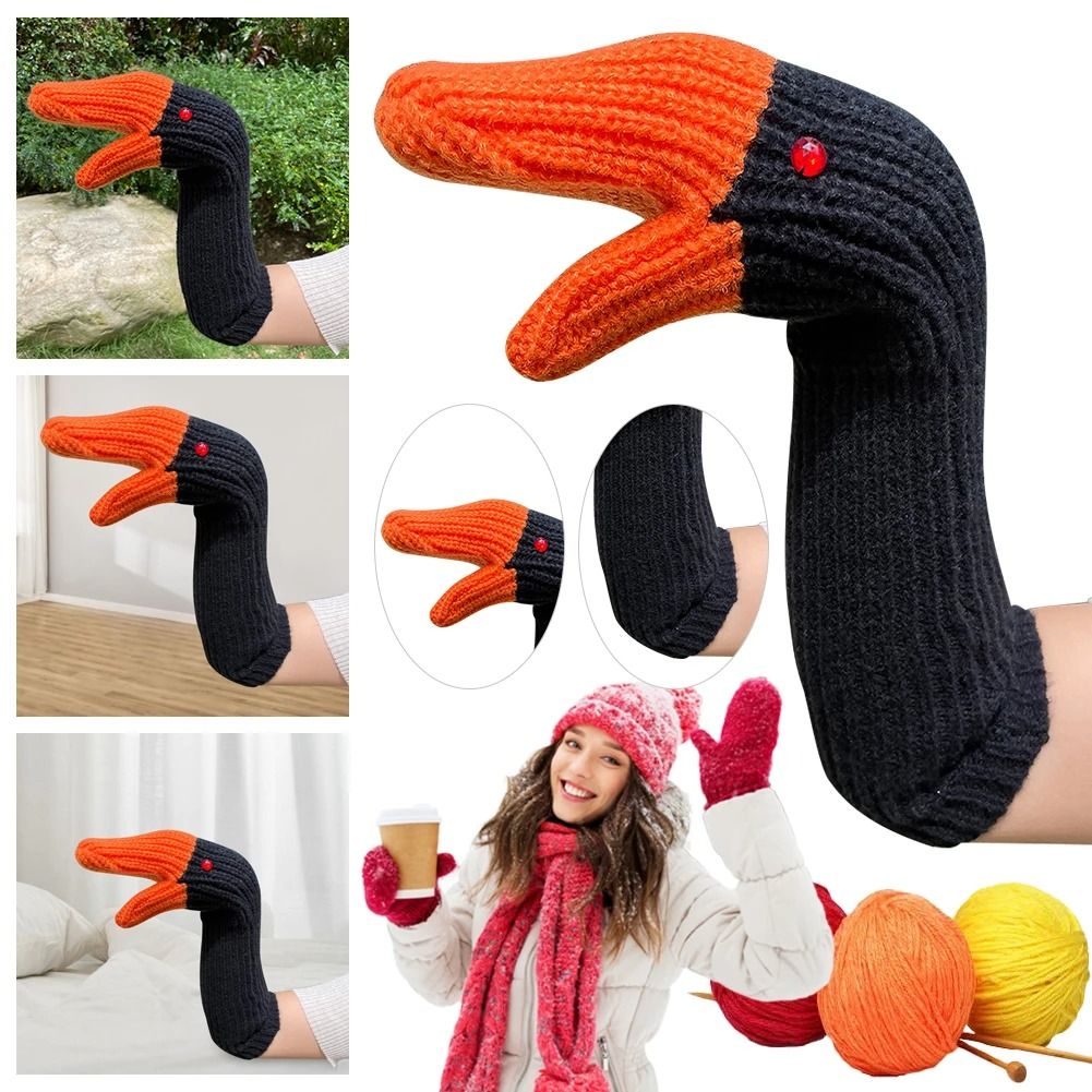 Creative Goose Shape Knitting Gloves Unisex Cartoon Swan Mittens Full Finger Winter Warm Gloves