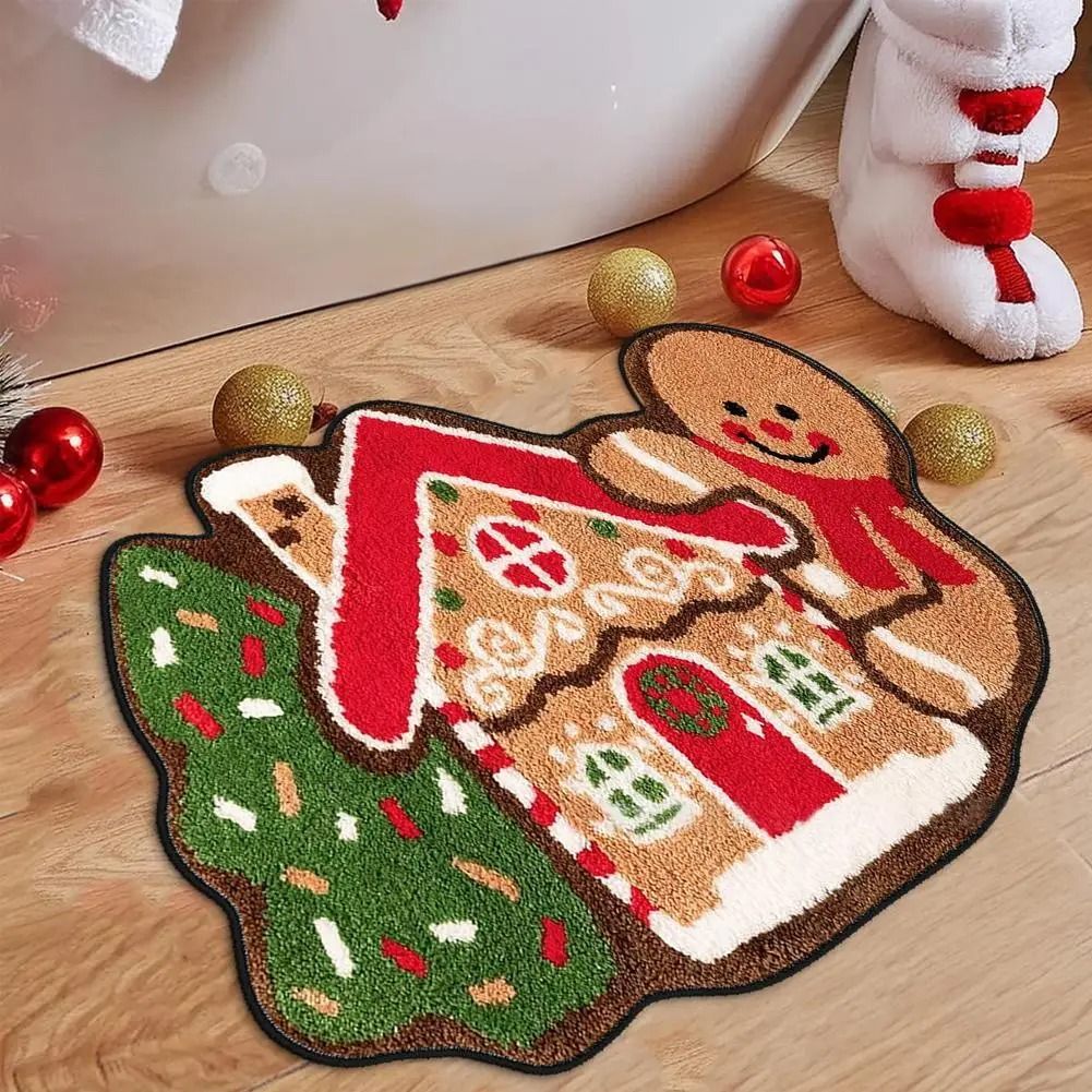 Gingerbread Kitchen Rug Christmas Doormat – Non-Slip Imitation Cashmere Floor Mat