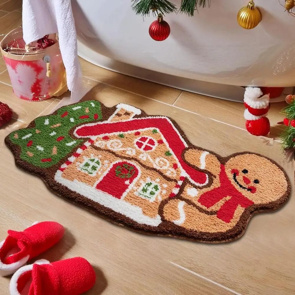 Gingerbread Kitchen Rug Christmas Doormat – Non-Slip Imitation Cashmere Floor Mat