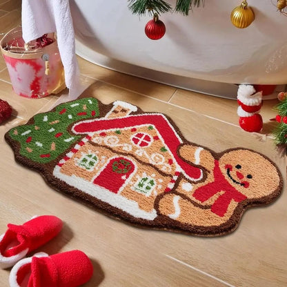 Gingerbread Kitchen Rug Christmas Doormat – Non-Slip Imitation Cashmere Floor Mat