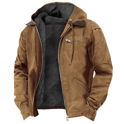 Men's Autumn Winter Fleece-lined Zipper Hooded Casual Jacket