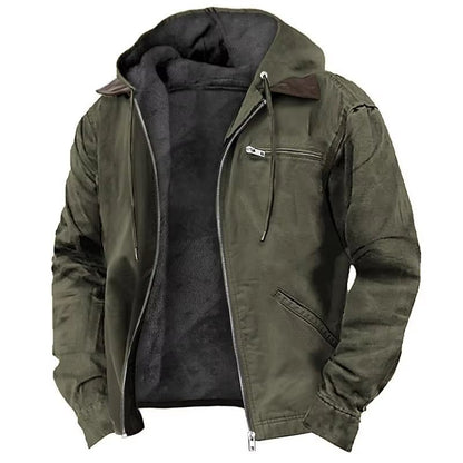 Men's Autumn Winter Fleece-lined Zipper Hooded Casual Jacket