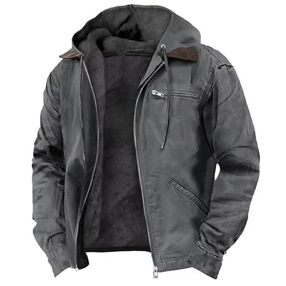 Men's Autumn Winter Fleece-lined Zipper Hooded Casual Jacket