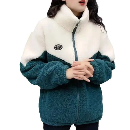 Women Mid Length Lamb Fleece Jacket Thick Warm Quilted Winter Overcoat