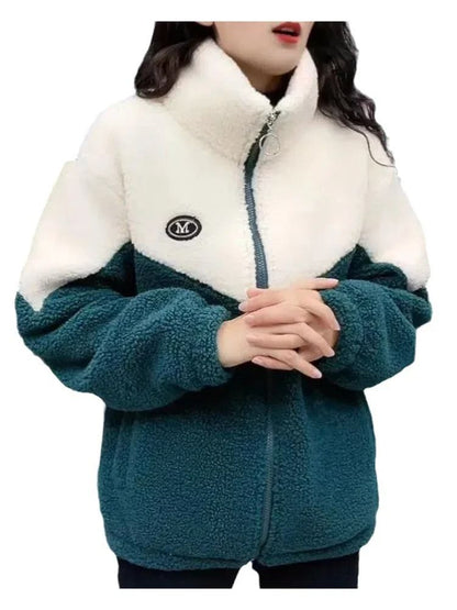 Women Mid Length Lamb Fleece Jacket Thick Warm Quilted Winter Overcoat