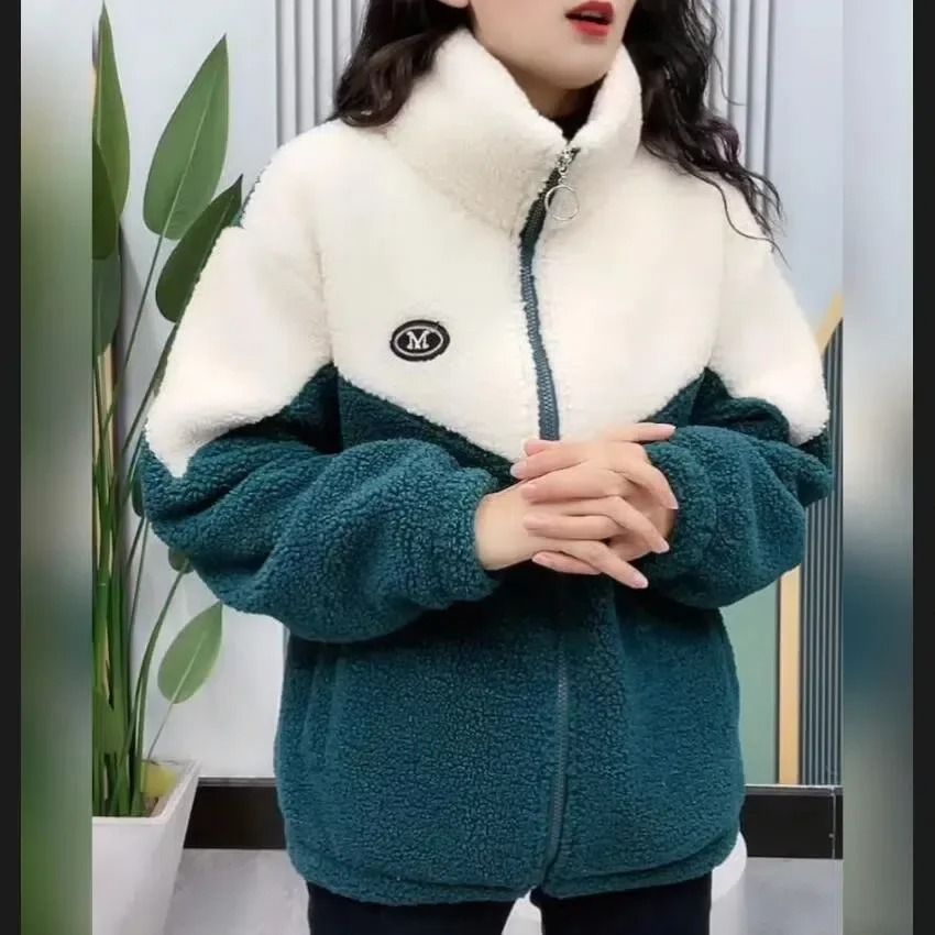 Women Mid Length Lamb Fleece Jacket Thick Warm Quilted Winter Overcoat