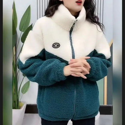 Women Mid Length Lamb Fleece Jacket Thick Warm Quilted Winter Overcoat