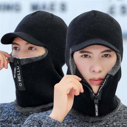 Winter Warm Wool Hat Men, Knitted Capd Scarf, Ear Protection Hats, Windproof Outdoor Bicycle Thick Cap