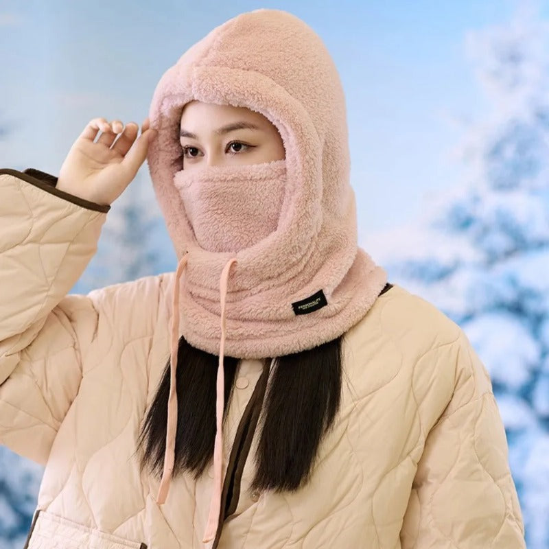 Hood Thermal Winter Balaclava, Soft Solid Color Cycling Cap, Keep Warm Ski Mask Hat Women