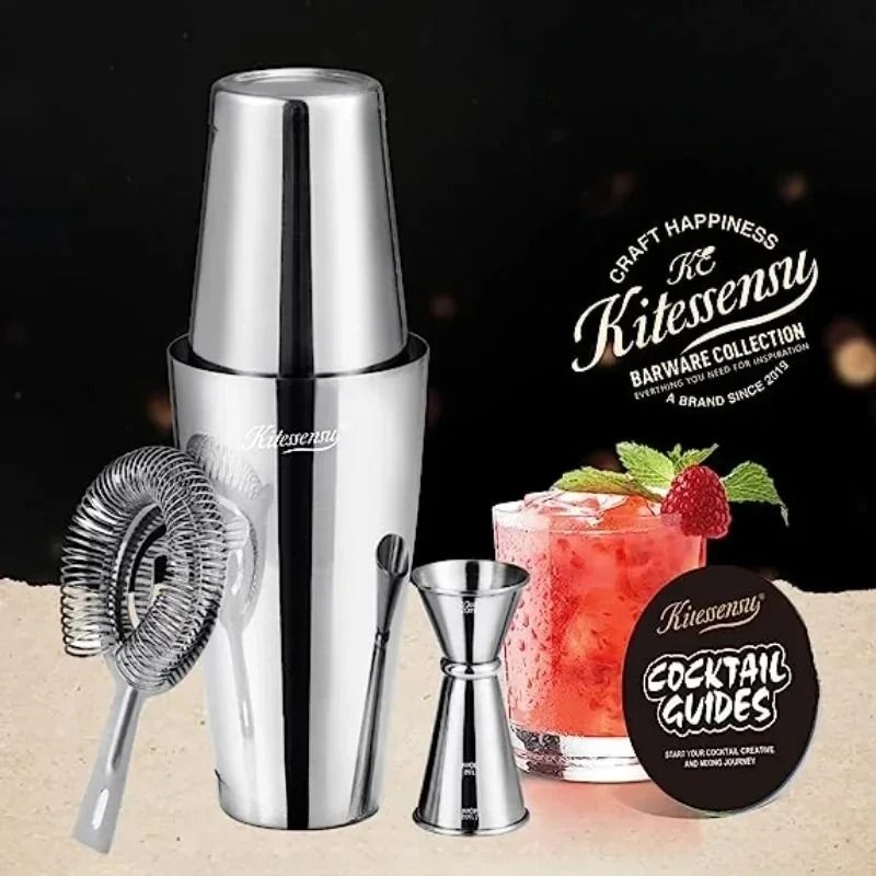 Boston Cocktail Shaker Set 4 Piece Bartender Kit with Shaker Tins Strainer and Jigger