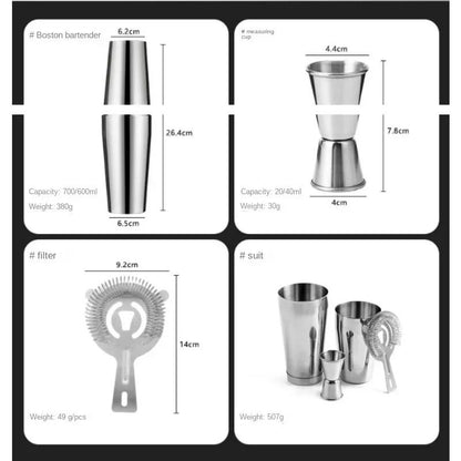 Boston Cocktail Shaker Set 4 Piece Bartender Kit with Shaker Tins Strainer and Jigger