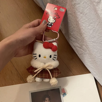 Hello Kitty bag decoration pendant, Kawaii plaid coat, Hello Kitty keychain, perfect holiday gift
