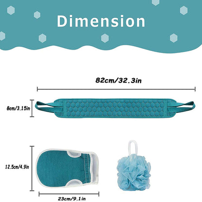 Exfoliating Body Scrubber Set, Bath Glove, Shower Sponge Loofah, Back Scrubber