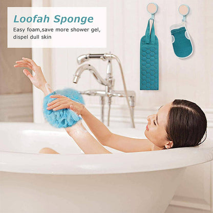 Exfoliating Body Scrubber Set, Bath Glove, Shower Sponge Loofah, Back Scrubber