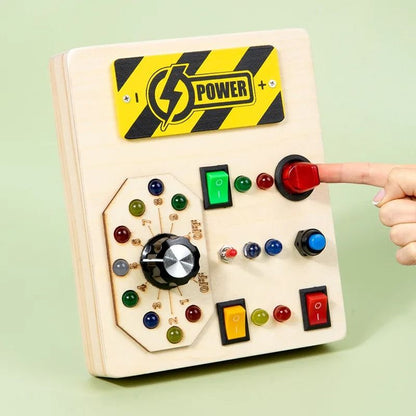 Montessori Busy Board Sensory Toy Wooden with LED Light Switch Control Board for Children 2-4 Years