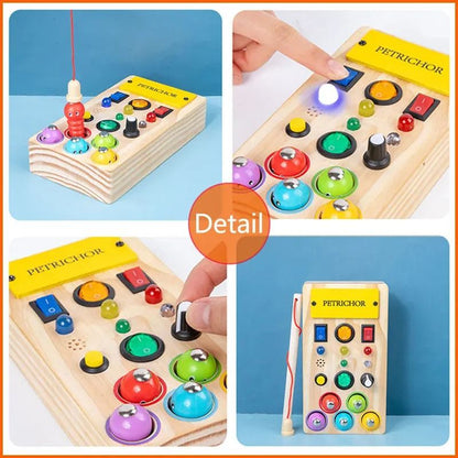 Montessori Busy Board Sensory Toy Wooden with LED Light Switch Control Board for Children 2-4 Years