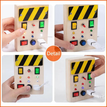 Montessori Busy Board Sensory Toy Wooden with LED Light Switch Control Board for Children 2-4 Years