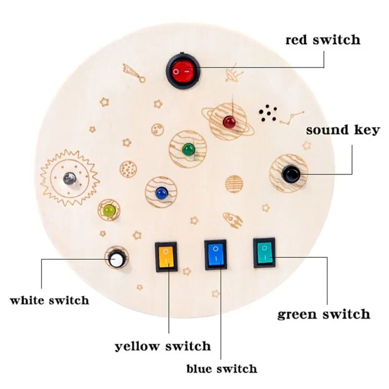 Montessori Busy Board Sensory Toy Wooden with LED Light Switch Control Board for Children 2-4 Years