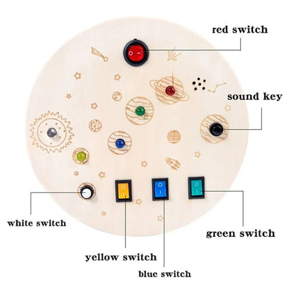 Montessori Busy Board Sensory Toy Wooden with LED Light Switch Control Board for Children 2-4 Years