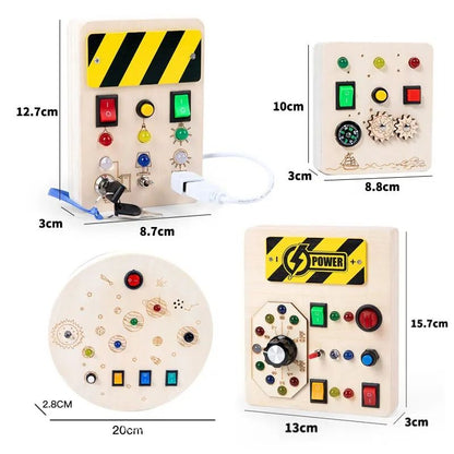 Montessori Busy Board Sensory Toy Wooden with LED Light Switch Control Board for Children 2-4 Years
