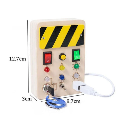 Montessori Busy Board Sensory Toy Wooden with LED Light Switch Control Board for Children 2-4 Years