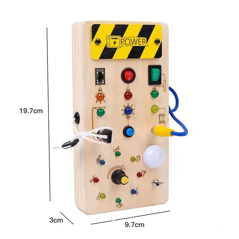 Montessori Busy Board Sensory Toy Wooden with LED Light Switch Control Board for Children 2-4 Years