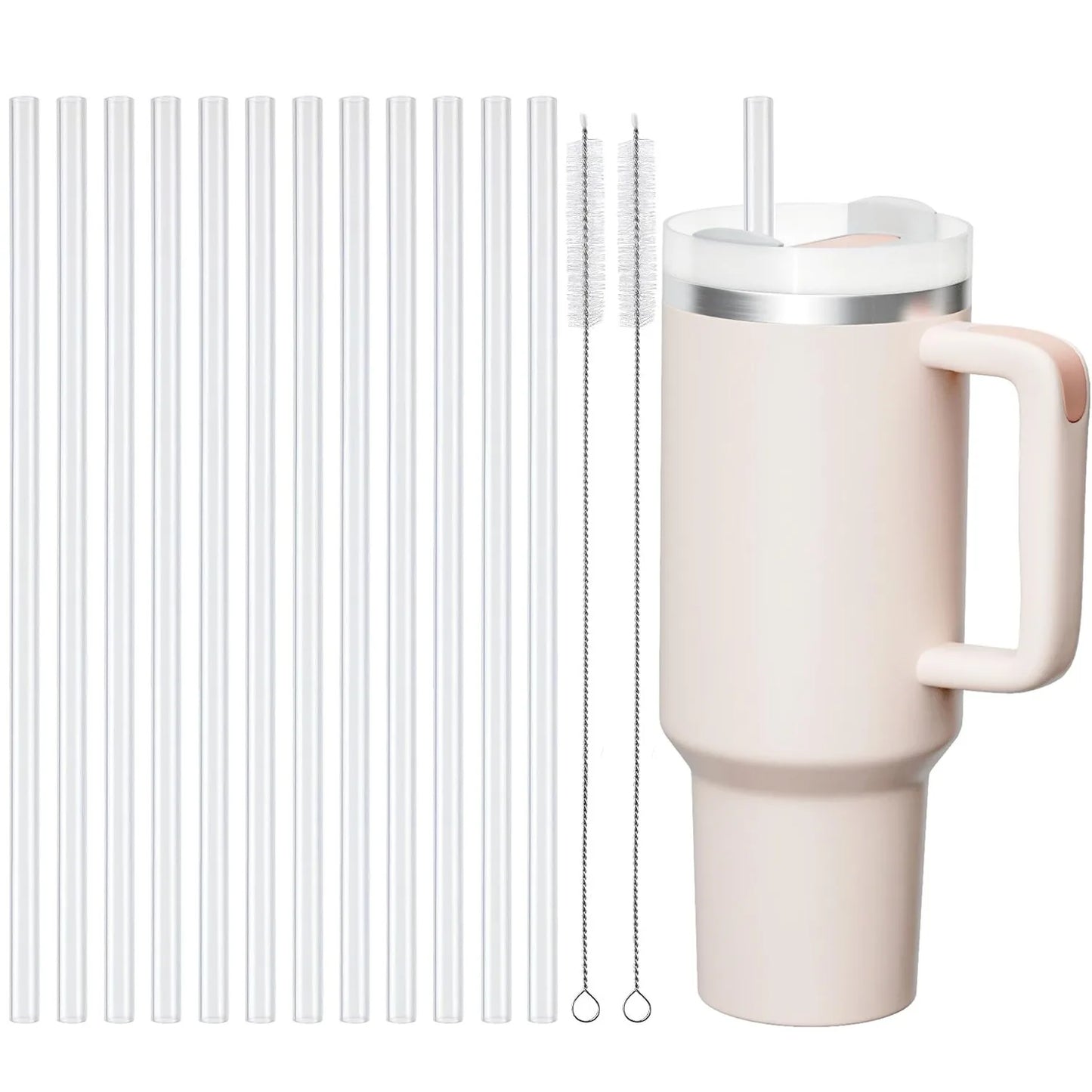 Replacement Straws for Stanley Cup Tumbler, Clear Reusable Plastic Straws, Straw Brushes