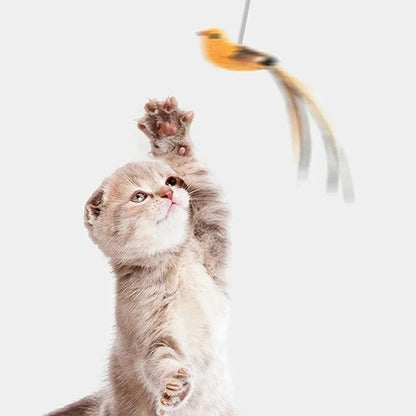 Feather-Bird Interactive Cat Wand, Premium Suction-Stick Teaser for Confident Indoor Cats
