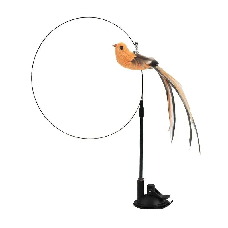 Feather-Bird Interactive Cat Wand, Premium Suction-Stick Teaser for Confident Indoor Cats